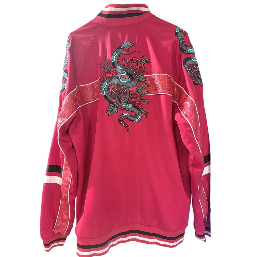 Reason NYC XXL Red Snake Rose Embroidered Faux Snakeskin Track Jacket Y2K